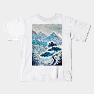 Blue Watercolor Landscape Kids T-Shirt